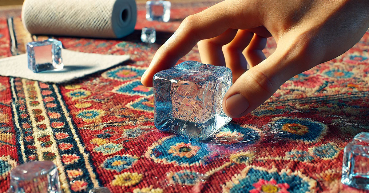 استفاده از یخ برای پاک کردن مداد شمعی روی فرش